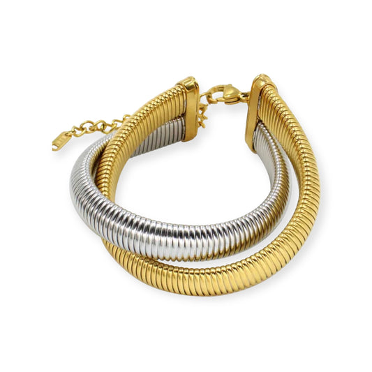 Pulsera Espiral Doble Silver & Gold