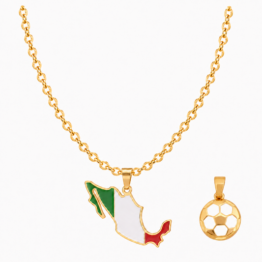 Cadena Thin + Dije México + Dije Balón Sport