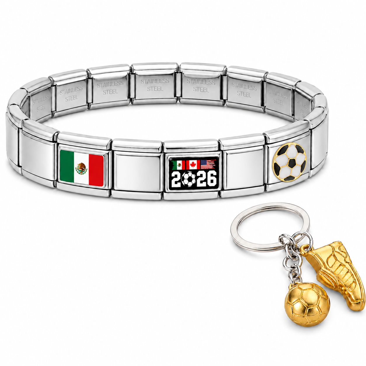 Pulsera Italiana Mundial 2026 + Bag Charm Soccer